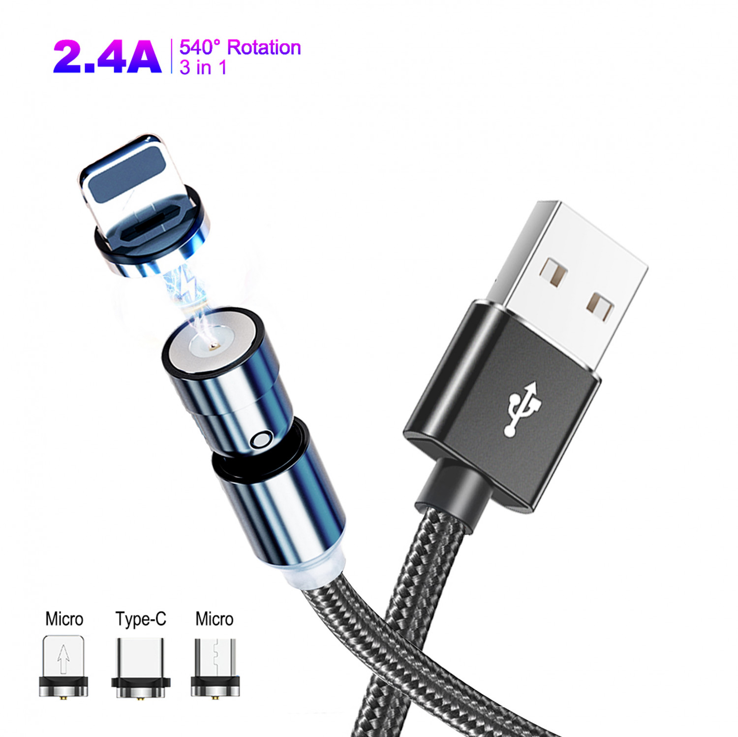 High Quality 540 Rotate Fast Charging Magnetic Data Cable